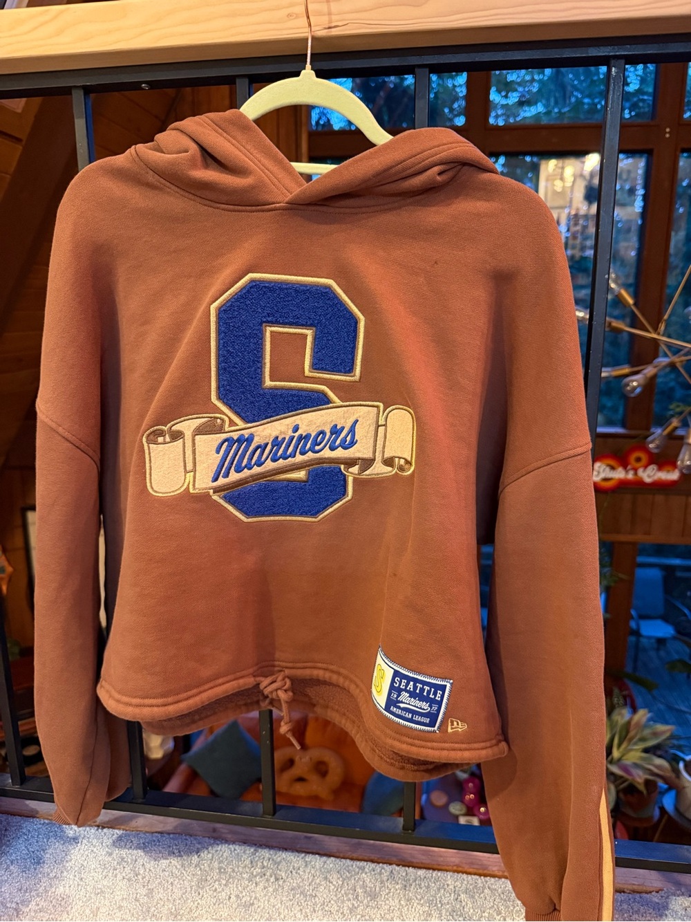 New Era Mariners Brown Hoodie with Blue Patch
